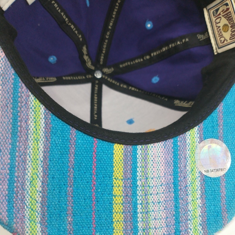 Mitchell & Ness Los Angeles Lakers Snapback Hat Purple Striped Brim NBA Mens - Picture 9 of 12